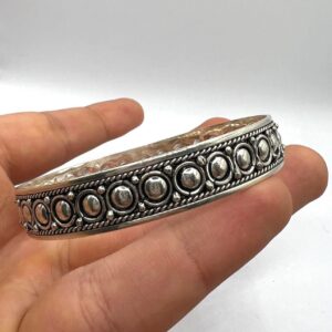 Vintage Sterling Silver Bangle: Handmade Berber Tribal Engraved Bracelet