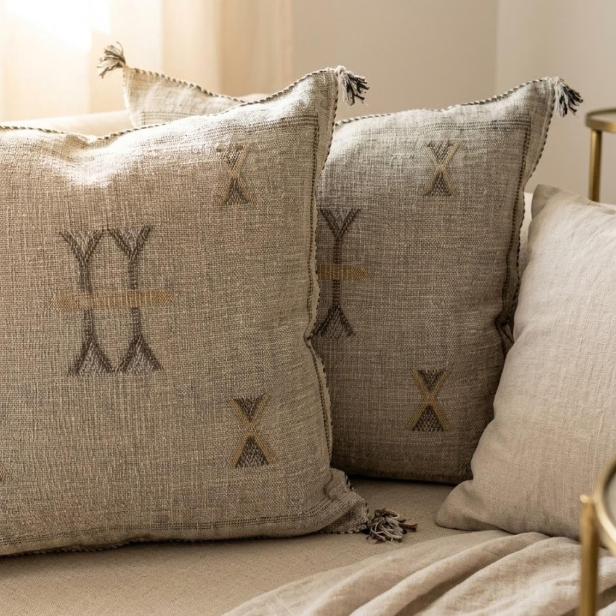 Berber Gray Cactus Silk Handmade Sabra Cushion Pillow