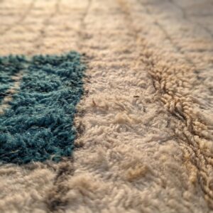 Ivory & Teal Beni Ourain Rug - Handwoven Wool Shag, Color Block Berber Carpet, Modern Boho Living Room Area Rug