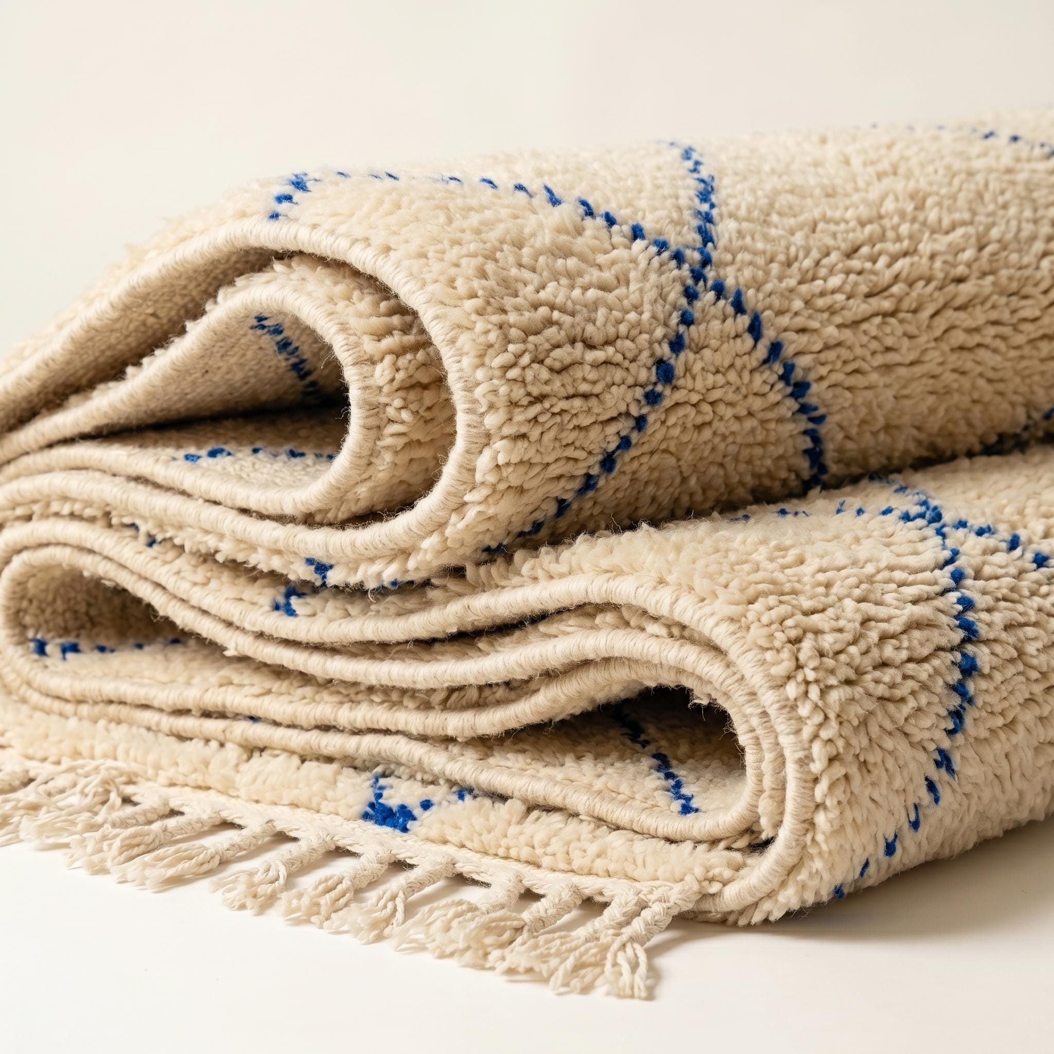 Beni Ourain Rug - Ivory Royal Blue Wool Rug - Handmade Diamond Rug - Coastal Area Rug - Berber Carpet - Multiple Sizes