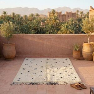 Hand-knotted Beni Ourain Wool Rug, Cream Berber Symbols, Boho Bedroom Decor