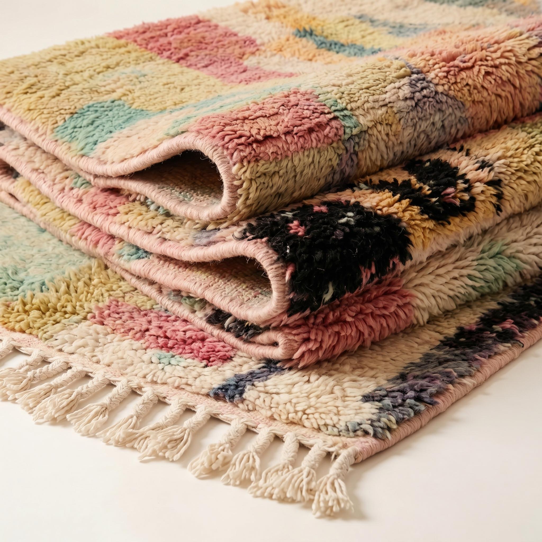 Boujaad Rug - Pink Sage Pastel Multicolor Wool Rug - Handmade Abstract Art Rug - One of a Kind Boho Berber Carpet