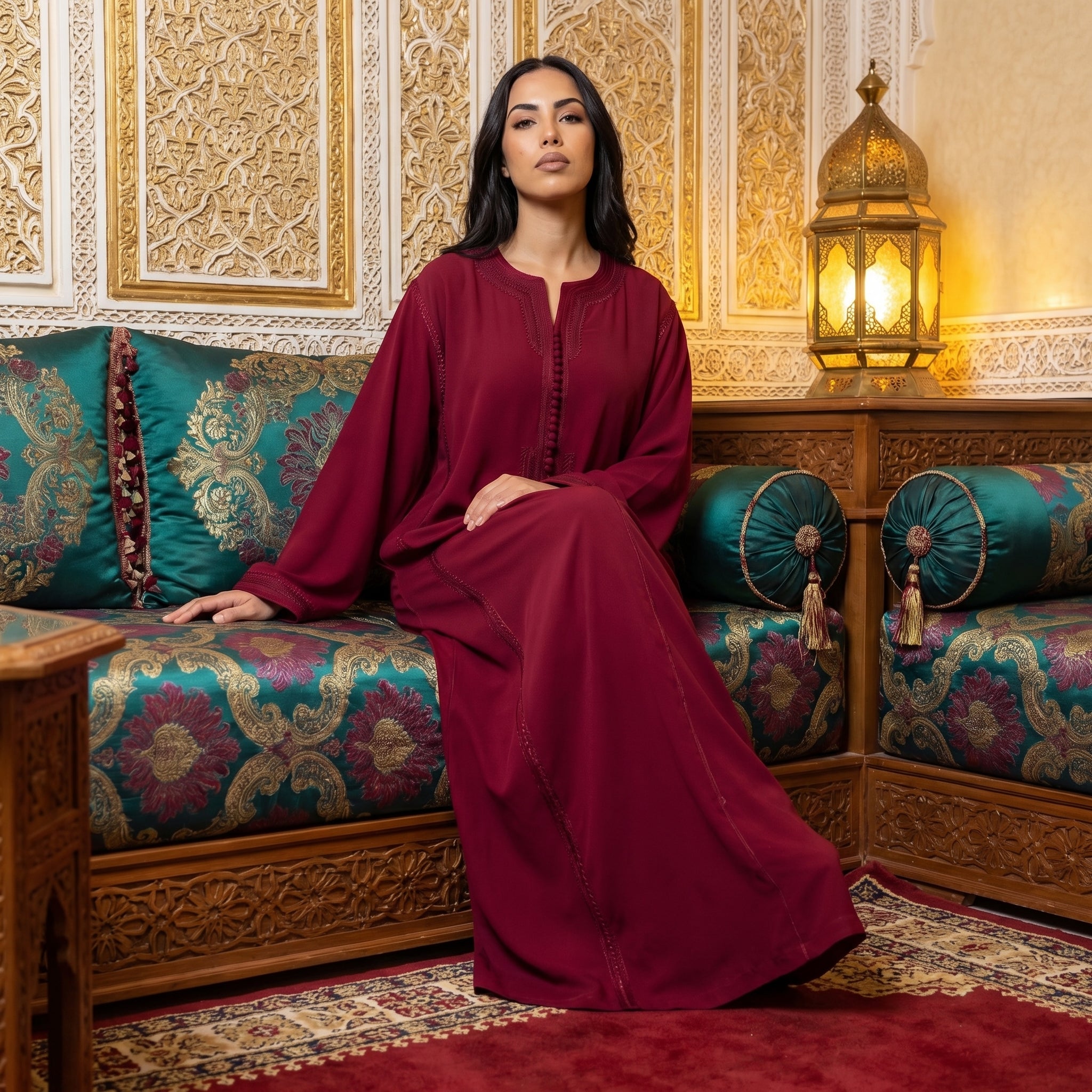 rouge Kaftan - Fluid Sfifa Embroidery Ceremony Style