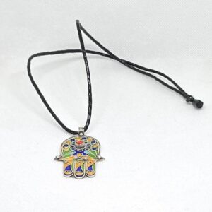 Enamel Hamsa Hand Sterling Silver Pendant: Amazigh Berber Coral Necklace