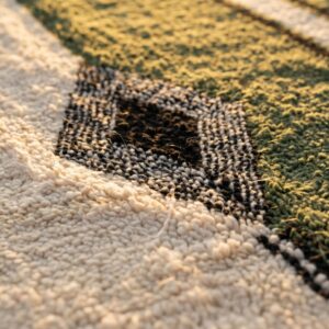 Amazigh Olive Green Beni Ourain Rug, Split Field Wool Carpet, Handmade Shag Diamond Living Room