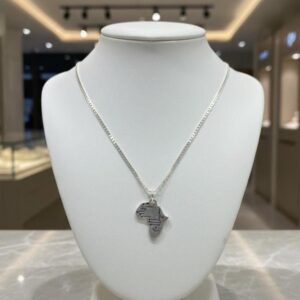 Africa Map Pendant Necklace in Sterling Silver 925 : African Pride, Handmade Kabyle Berber Jewelry