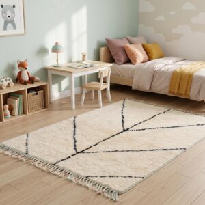 Handmade Berber Carpet Ivory & Black