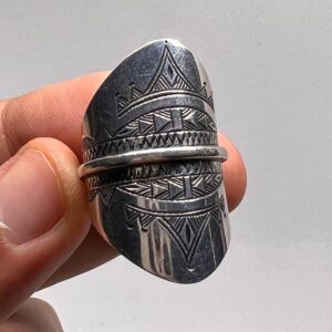 Handmade Engraved Sterling Silver Berber Ring: Tribal Bohemian Jewelry