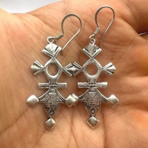 Tuareg Croix du Sud Sterling Silver Spiral Bohemian Cross Earrings: Berber Tribal Ethnic Jewelry