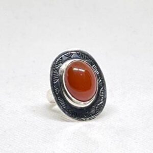 Tuareg Handmade Sterling Silver Carnelian Ring: Berber Tribal Jewelry, Size 7 US