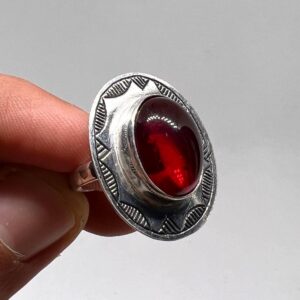 Tuareg Handmade Sterling Silver Red Ruby Ring: Berber Tribal Jewelry, Size 7 US