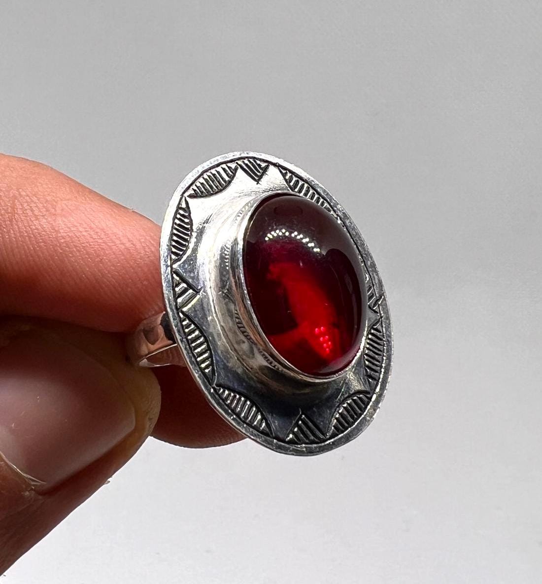 Tuareg Handmade Sterling Silver Red Ruby Ring: Berber Tribal Jewelry, Size 7 US
