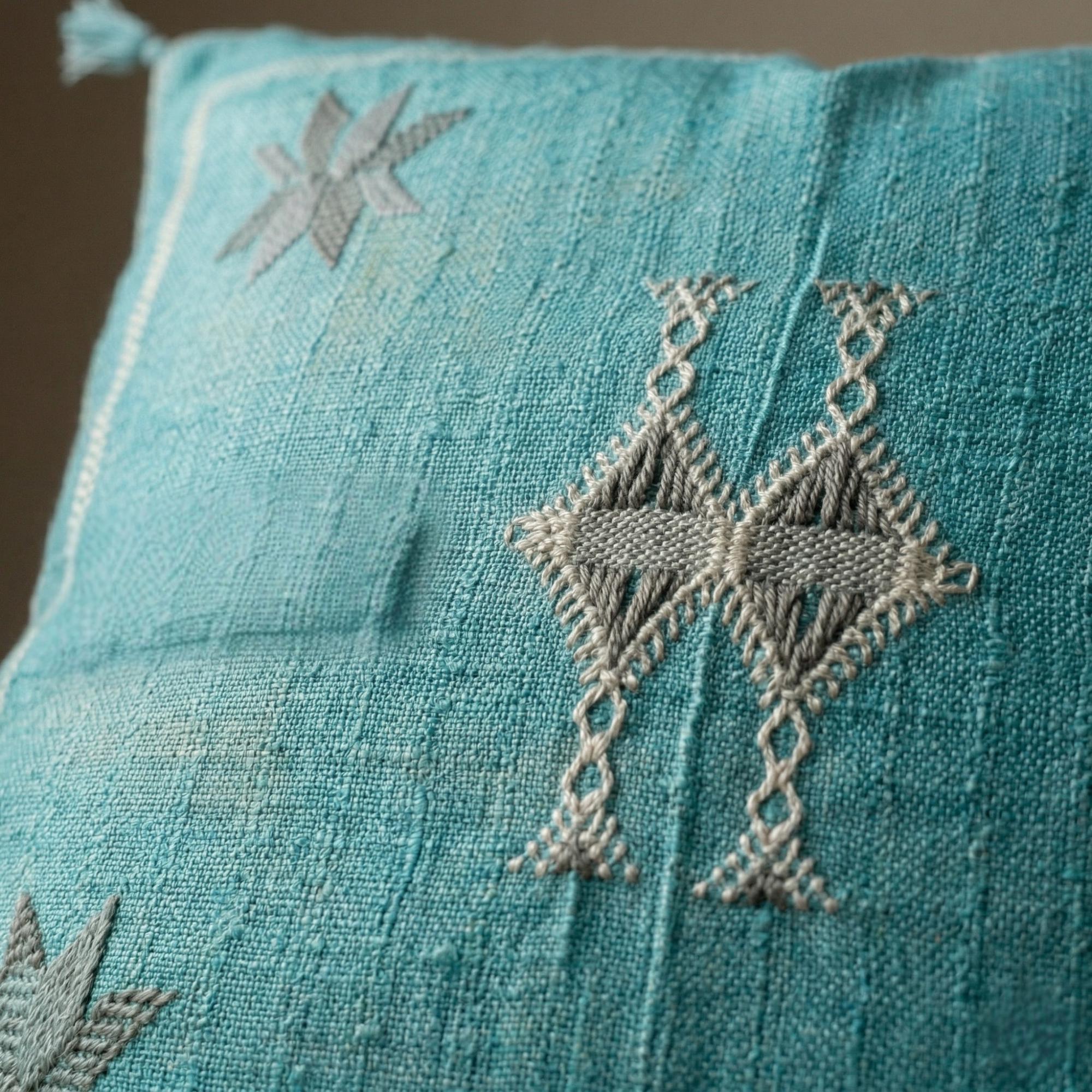 Berber Sky Blue Cactus Silk Handmade Sabra Pillow