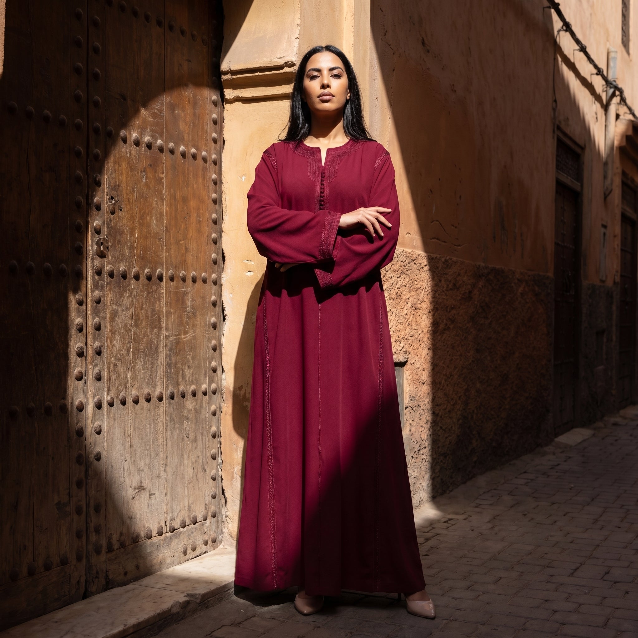 rouge Kaftan - Fluid Sfifa Embroidery Ceremony Style