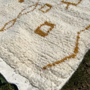 Azilal Rug - Ivory Gold Symbol Wool Rug - Handmade Berber Rug - Neutral Boho Area Rug - Mustard Tribal Carpet - Multiple Sizes