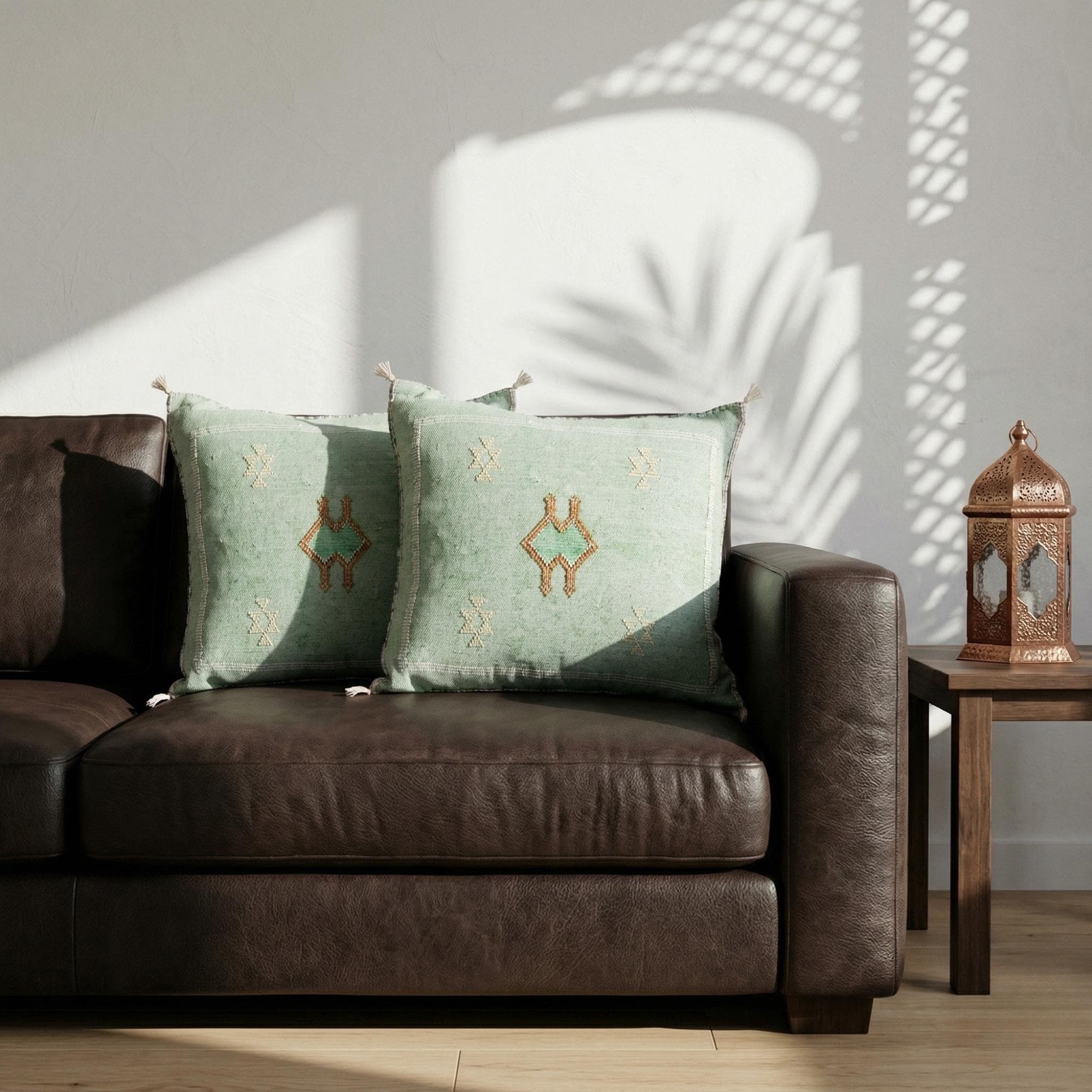 Berber Handmade cactus silk cushion case Green Pillow