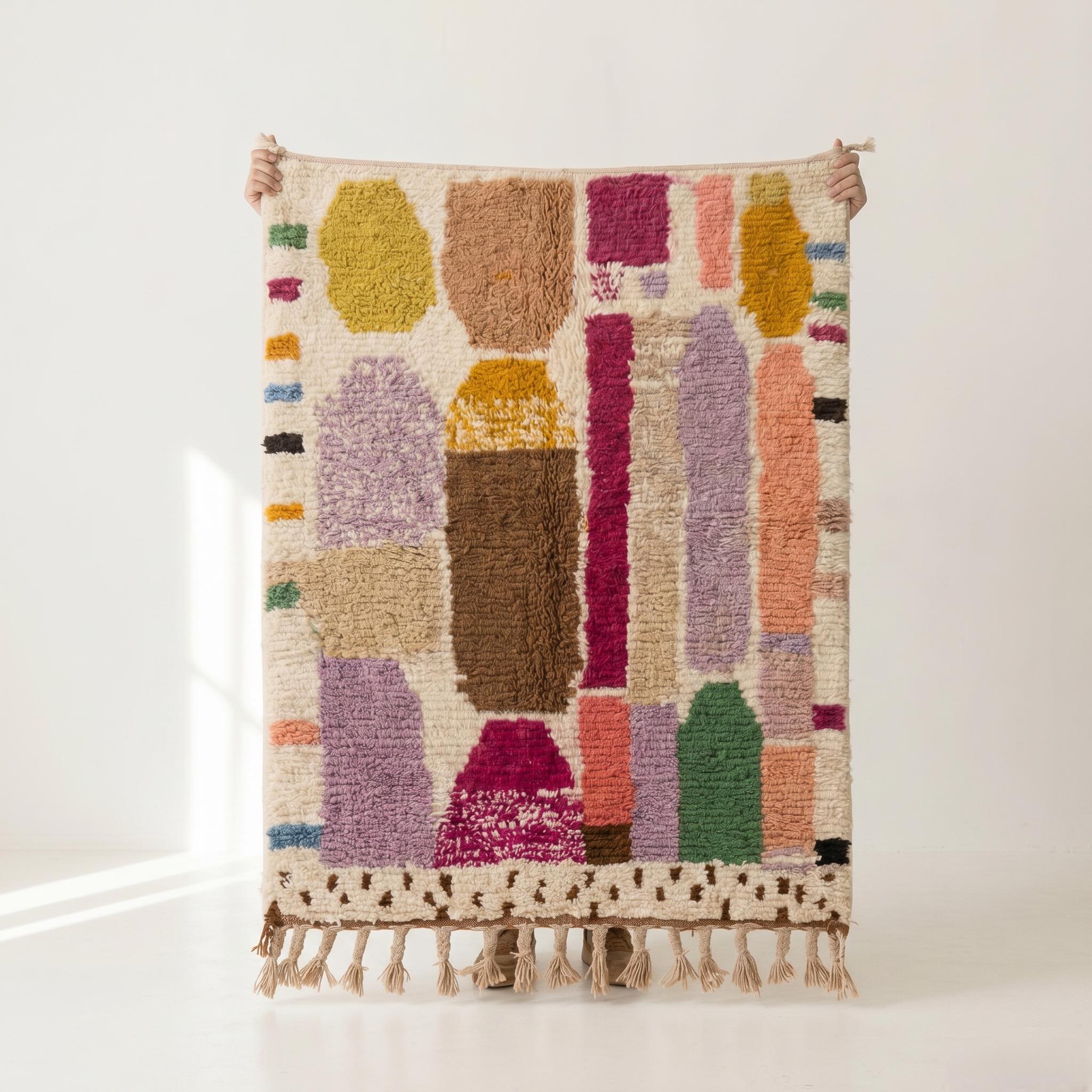 Boujaad Rug - Ivory Lavender Mustard Wool Rug - Handmade Art Rug - Colorful Boho Area Rug - Abstract Berber Carpet - Multiple Sizes
