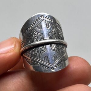 Handmade Sterling Silver Berber Amazigh Yaz Ring: Tribal Tuareg Jewelry, Size 56 EU