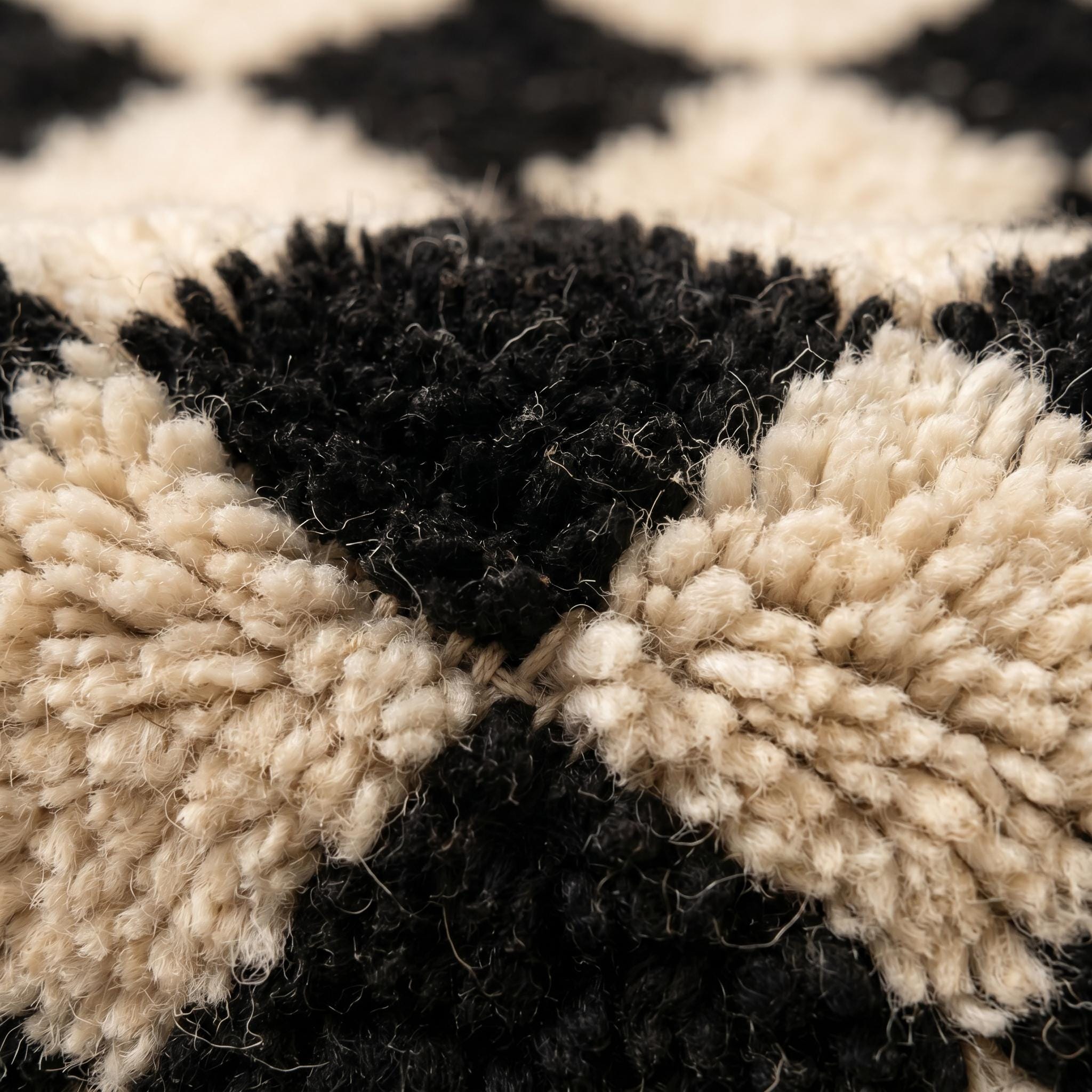 Checkered Rug - Ivory Black Wool Rug - Handmade Stripe Block Rug - Minimalist Area Rug - Berber Carpet - Multiple Sizes
