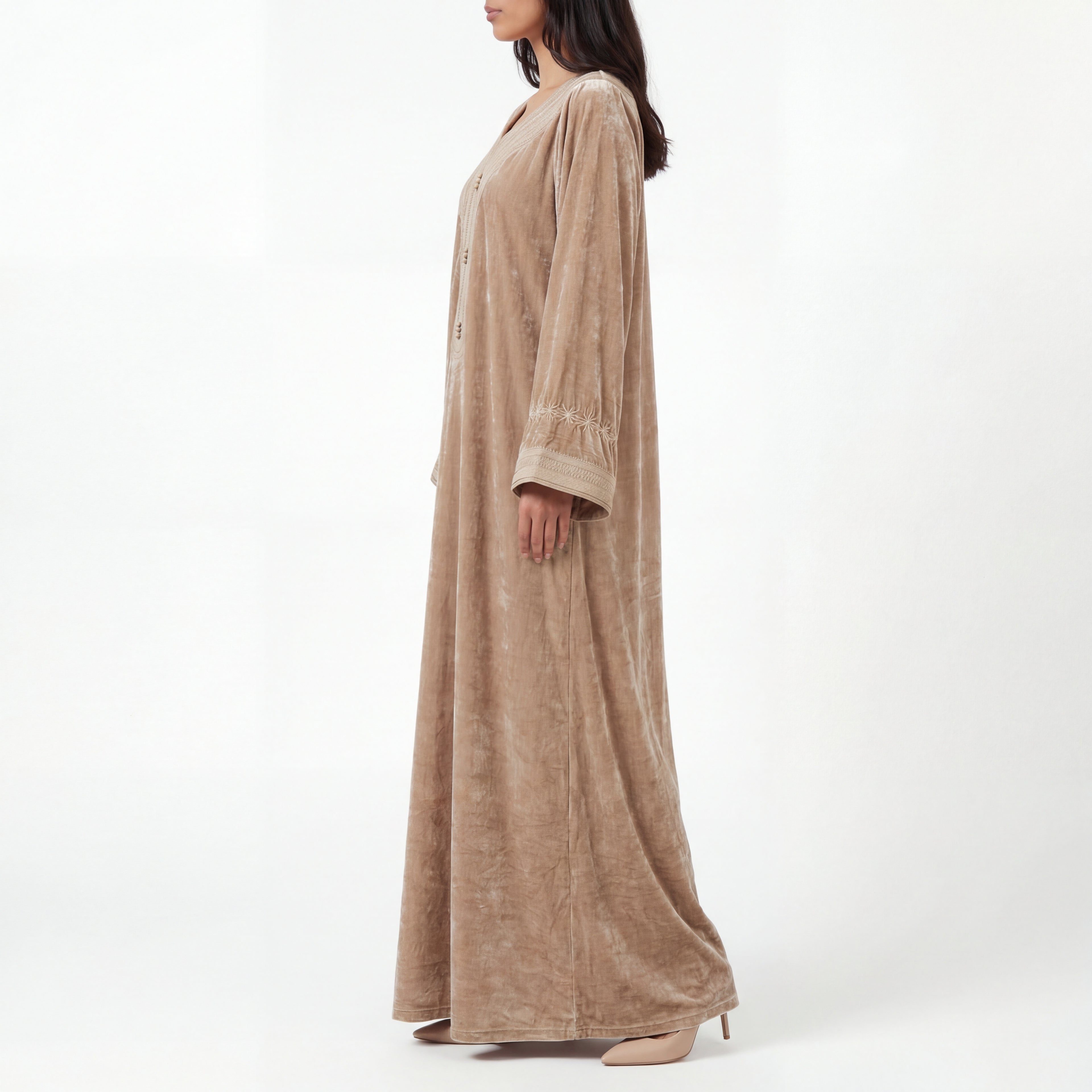 Silky Velvet Kaftan - Amazigh Beige Occasion Wear