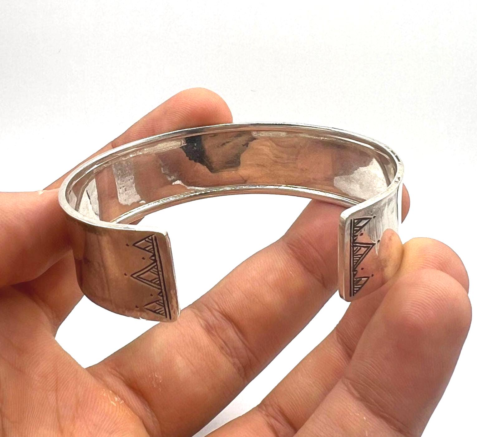 Berber Sterling Silver Tuareg Cuff Bracelet: Hand-Engraved African Tribal Bangle, Boho Ethnic African Hammered Jewelry