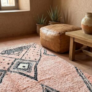 Blush Pink Rug, Beni Ourain Diamond Shag Carpet, Boho Berber Wool Handmade