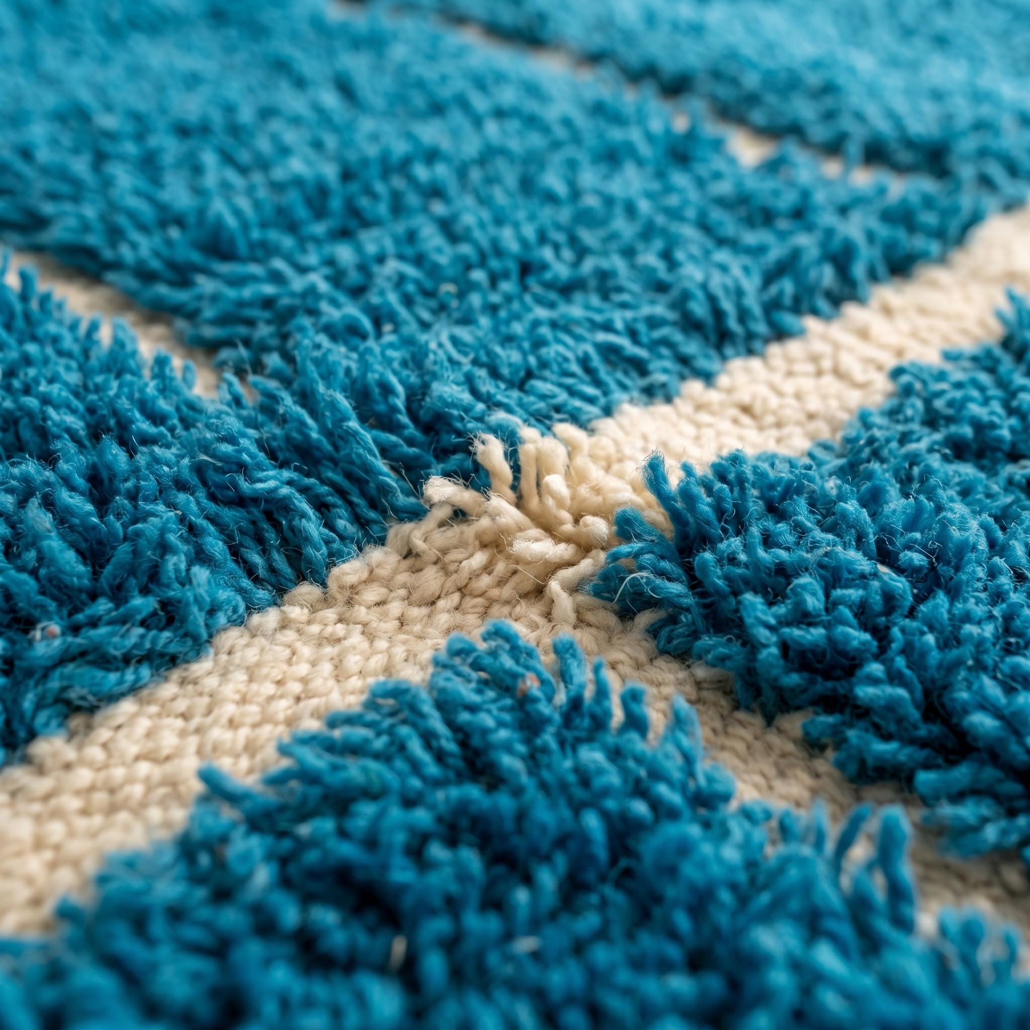 Boujaad Rug - Teal Blue Ivory Wool Rug - Handmade Abstract Rug - Boho Area Rug - Berber Carpet - Multiple Sizes