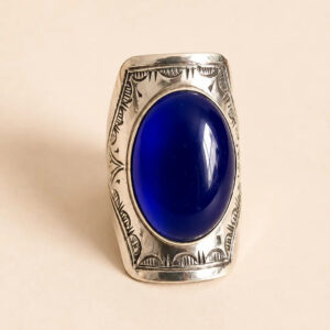 Amazigh Blue Onyx Shield Ring – Berber Geometric Silver Design