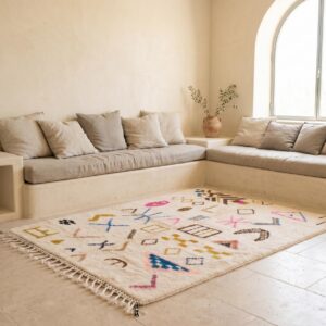 Handmade Berber Carpet Ivory & Multicolor