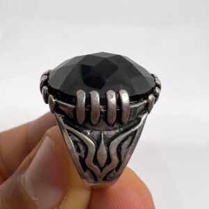 Vintage Biker Sterling Silver Ring: Black Onyx Oval Stone, Handmade Amazigh Design