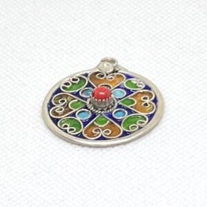 Kabyle Enamel Sterling Silver Pendant: Amazigh Berber Coral Pendant