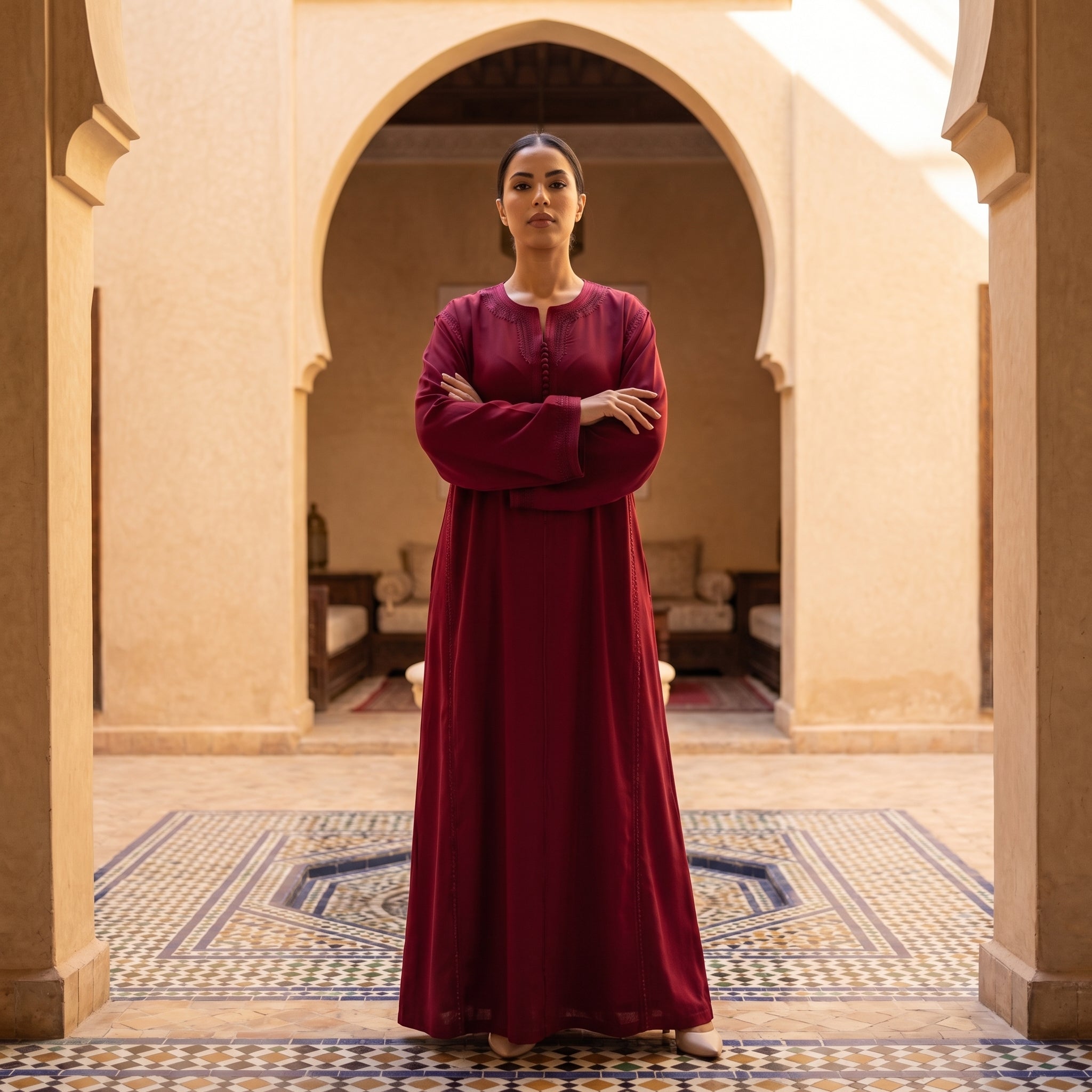 rouge Kaftan - Fluid Sfifa Embroidery Ceremony Style