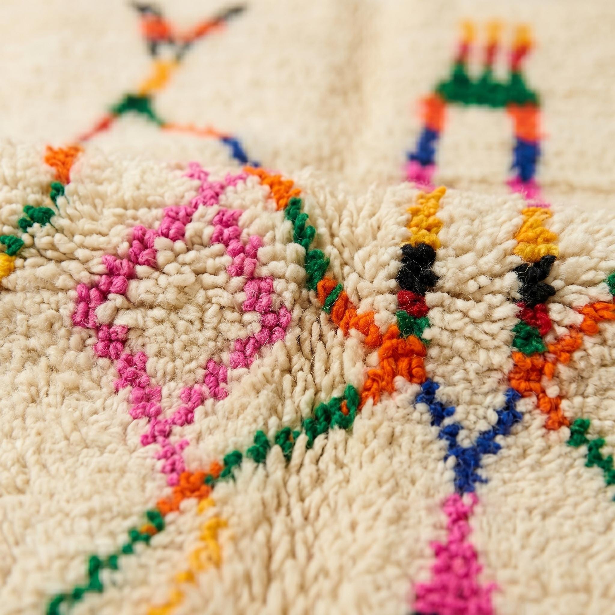 Ivory Blush Sage Azilal Rug - Handmade Berber Wool Tribal Diamond Area Rug - Cottagecore Boho - Multiple Sizes
