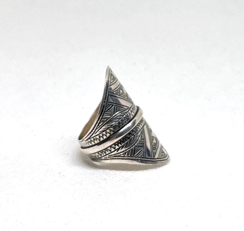 Handmade Berber Sterling Silver Ring: Bohemian Ethnic Jewelry, US Size 9