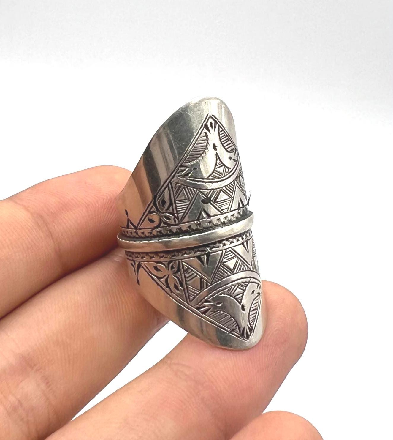 Vintage Handmade Tuareg Sterling Silver Ring: Berber Tribal Gypsy Ethnic African Jewelry, US Size 11 / FR Size 64