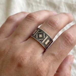 Handmade Sterling Silver Tuareg Cross Ring: Engraved Berber Ethnic Tribal Jewelry