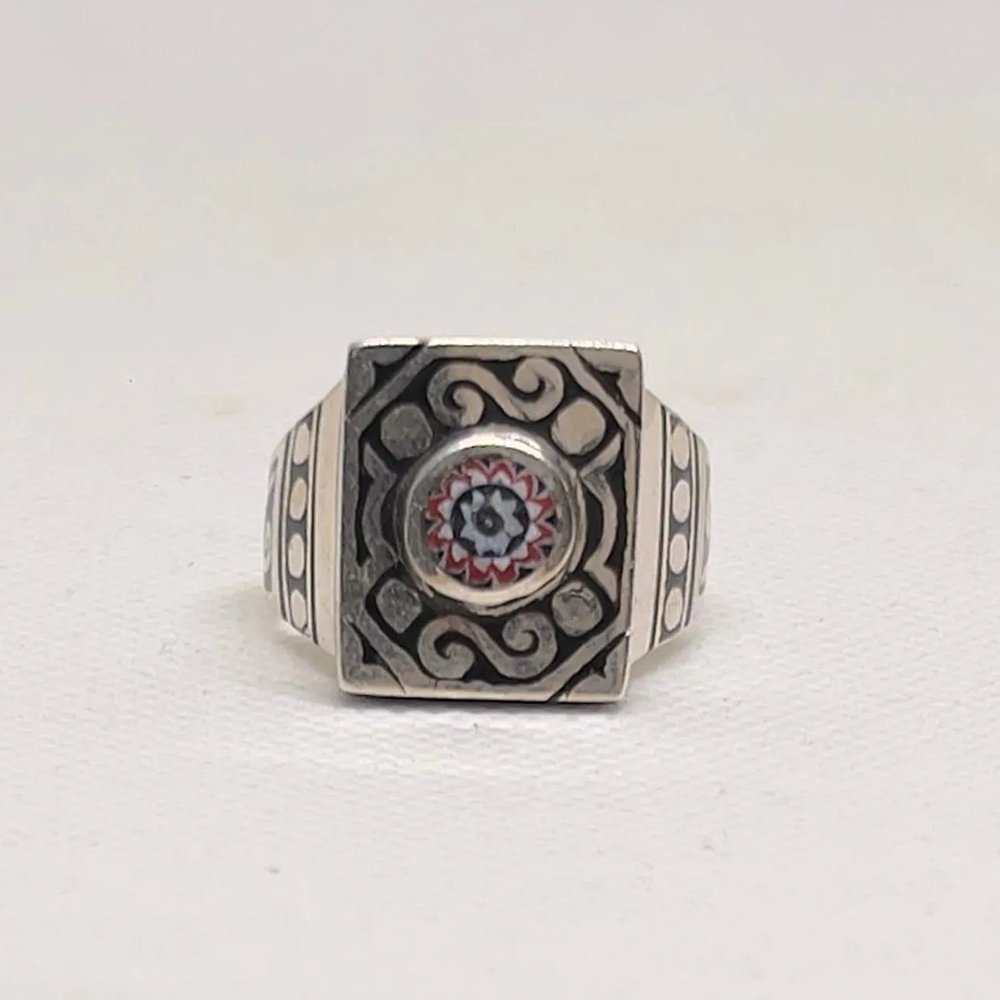 Handmade Sterling Silver Tuareg Ring: Vintage Berber Chevron Bead