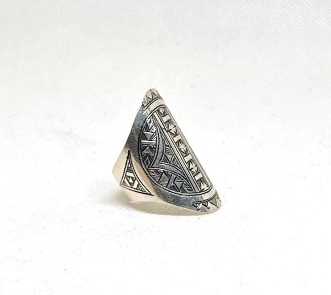 Berber Sterling Silver Ring: Engraved Tuareg Tribal Jewelry, Size 10 US