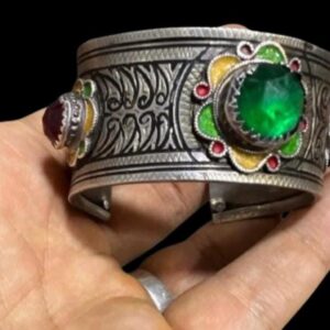 Antique Silver Enamel Berber Bracelet: Boho Cuff