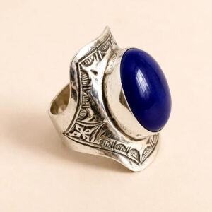 Amazigh Blue Onyx Shield Ring – Berber Geometric Silver Design