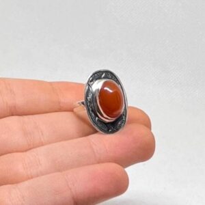 Tuareg Handmade Sterling Silver Carnelian Ring: Berber Tribal Jewelry, Size 7 US