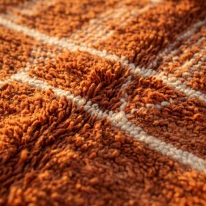 Terracotta Beni Ourain Berber Carpet, Abstract Shag Wool Rug, Desert Modern Living Room