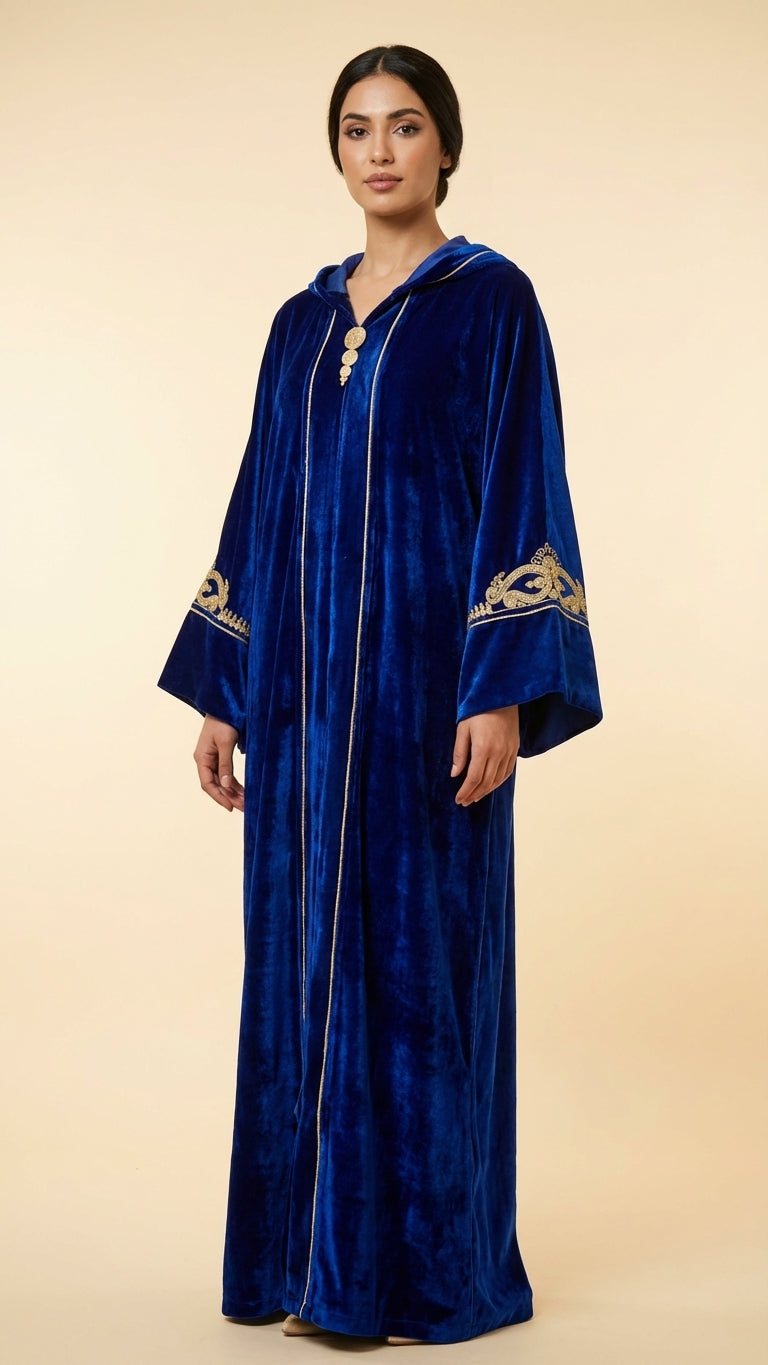 Amazigh Djellaba - Blue Velvet Traditional Occasion Wear