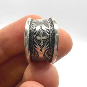 Sterling Silver Amazigh Ring - Hand-Engraved Berber Tribal Band (Size 7 US)