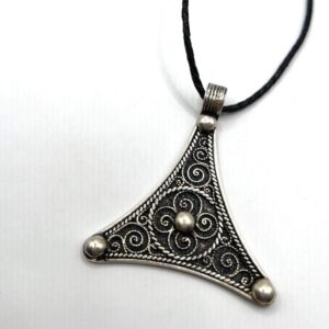 African Berber Amulet Sterling Silver Pendant Necklace: Tuareg Cross Spiral Boho Gypsy Boho