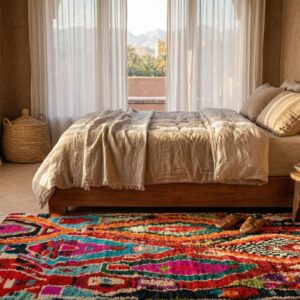 Hand-knotted Beni Ourain Wool Rug, Vibrant Berber Carpet, Maximalist Boho Decor