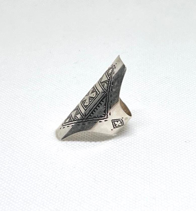 Vintage Engraved Sterling Silver Berber Ring: Tribal Jewelry, Size 8 US