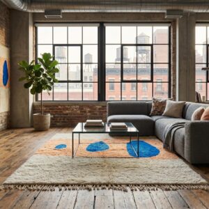 Berber Azilal Rug Blue & Peach Abstract Shapes
