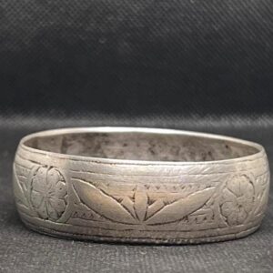 Antique Berber Silver Cuff Bangle Bracelet: Old Rose Flower Ethnic Tribal Jewelry, 1940s Made