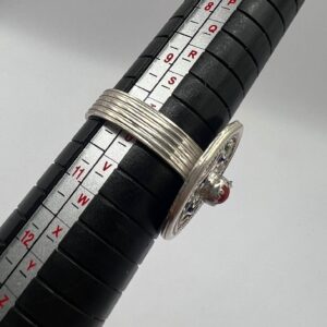 Kabyle Berber Ring: Sterling Silver, Enamel Coral - Handmade Adjustable Ring Size 10.5 US / 63.5 FR